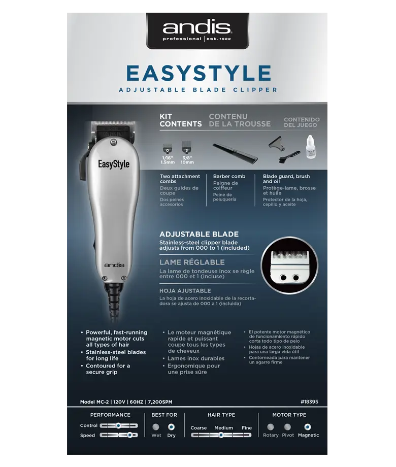 EasyStyle Adjustable Blade Clipper 7 Piece Kit
