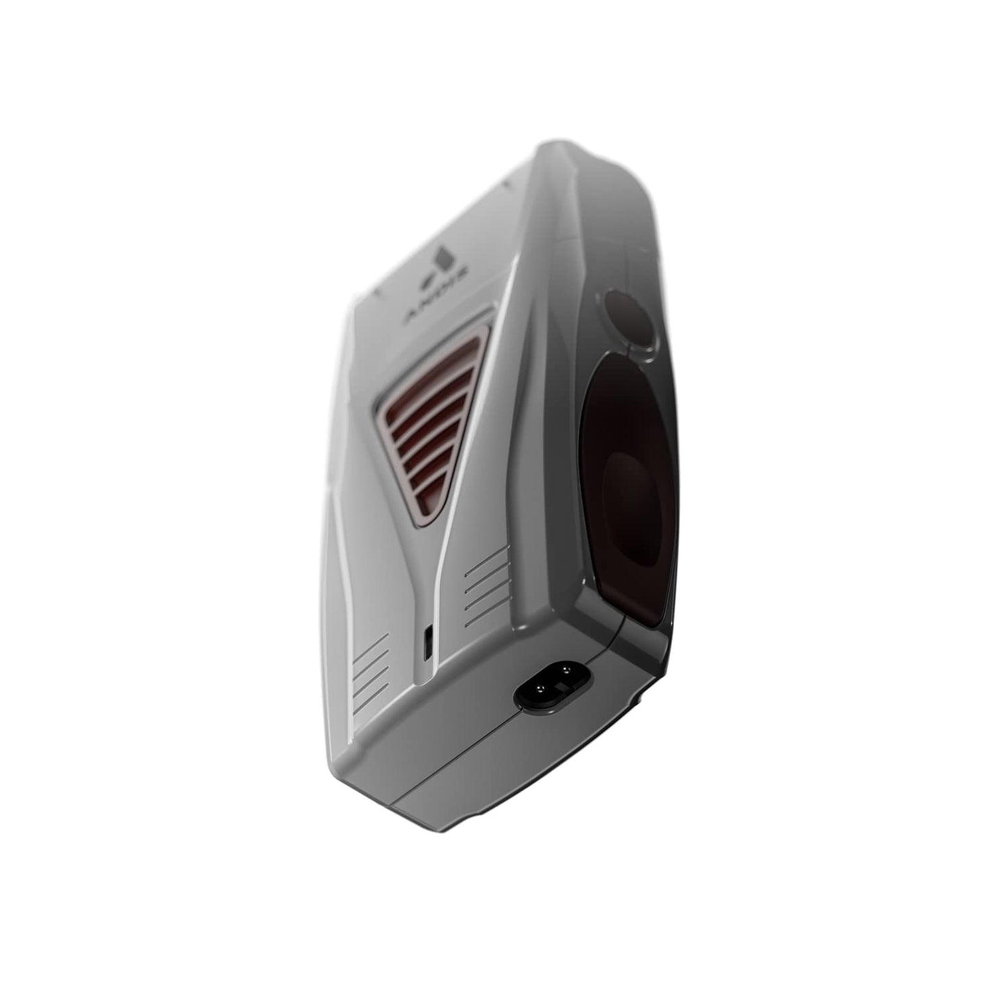 Angled view of the Andis ProFoil Lithium Shaver, a grey electric shaver with dark accents and a power port.