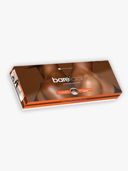 Sensationnel Bare Lace Y-Part Wig packaging: brown box with orange accents, featuring a woman's bare shoulders.