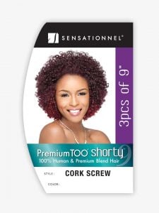 Product packaging for HH CORK SCREW WVG 9 (SHORTY). Shows a smiling woman with short, reddish-brown corkscrew curls.