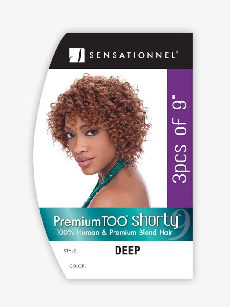 The packaging shows a woman modeling short, curly, reddish-brown HH DEEP WVG 9 (SHORTY) hair.