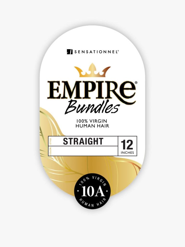 Sensationnel Empire Bundles product tag for 12-inch, 10A grade, 100% virgin straight human hair.