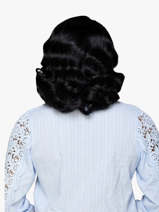 Sensationnel GLAMORA LACE WIG - GLAM UNIT 3: back view of short black hair styled in elegant vintage waves.