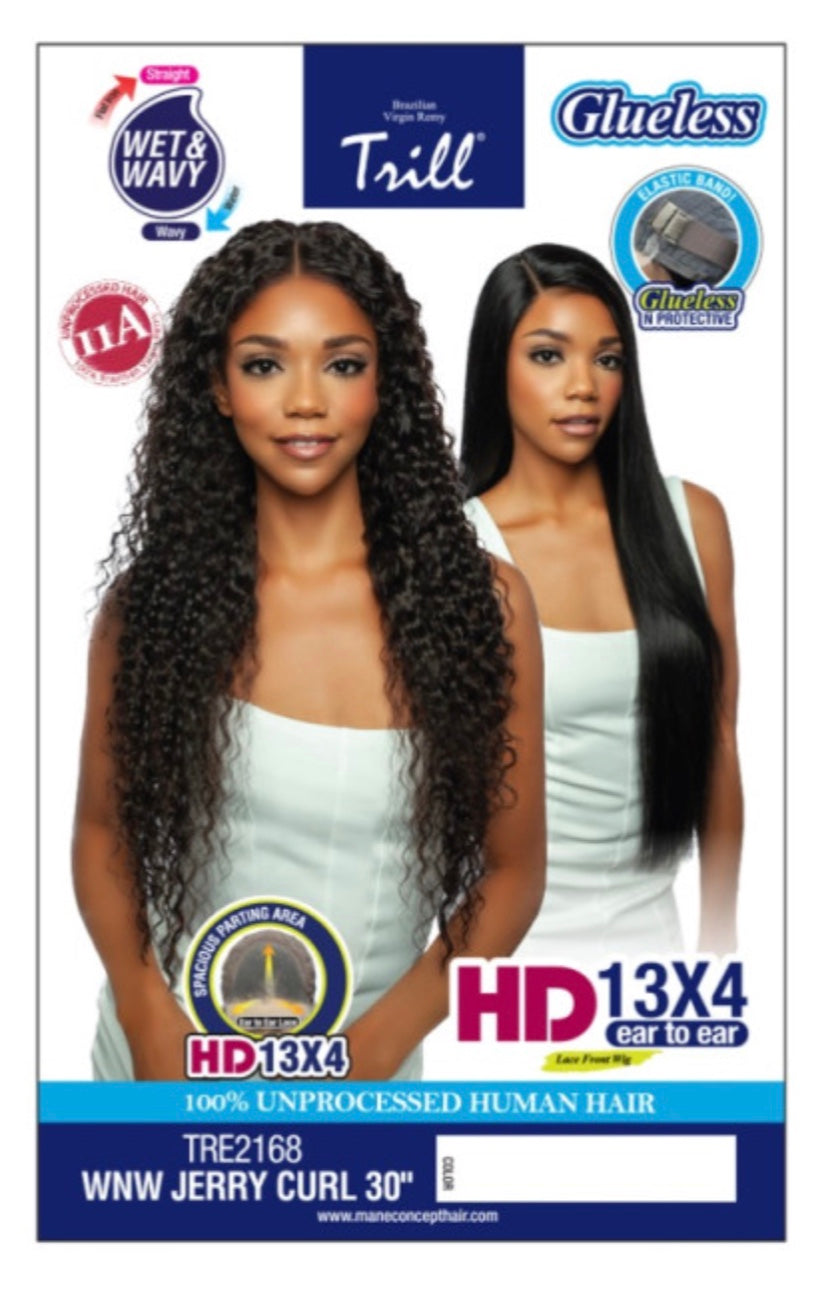 Trill Lace Front Wig 100% Unprocessed Human Hair (TRE2168) WET & WAVY JERRY CURL 30"