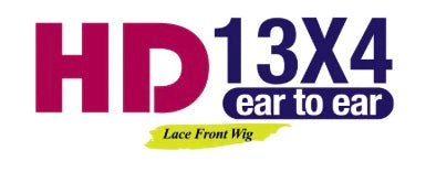 Product details text for Trill Lace Front Wig: prominent pink HD, blue 13X4 ear to ear, and Lace Front Wig on yellow.