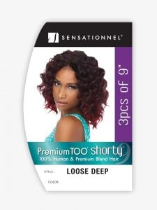 Packaging for HH LOOSE DEEP WVG 9 SHORTY by Sensationnel. Features a woman with short, curly, reddish-brown hair.