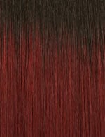 Lulutress Deep Twist 18" crochet hair swatch showing dark roots blending into deep red strands.