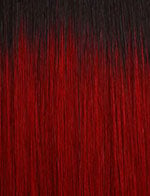 Lulutress BOHO BOX BRAID hair, 28" Pre-Looped Crochet. Smooth strands in black to vibrant red ombre.