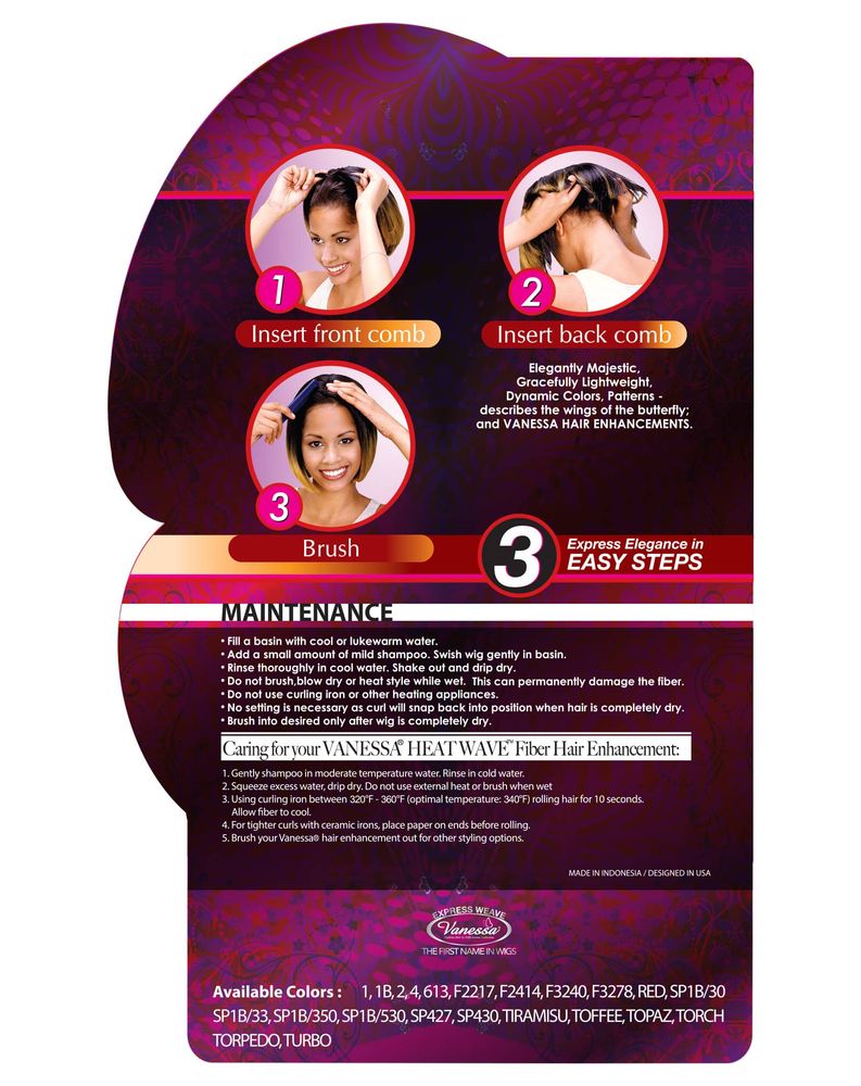 Packaging for Vanessa Half Wig LAS MOGAN with step-by-step instructions showing a woman putting on a short bob wig.