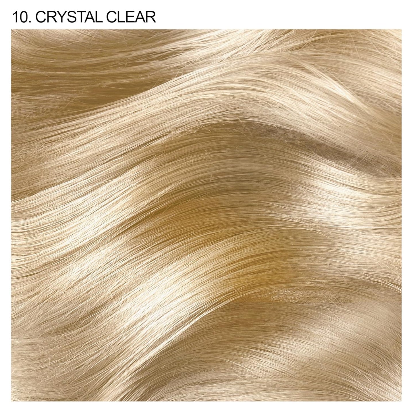 Creative Image Adore Semi-Permanent Hair Color #010 Crystal Clear swatch. Smooth, wavy, shimmering light blonde hair.