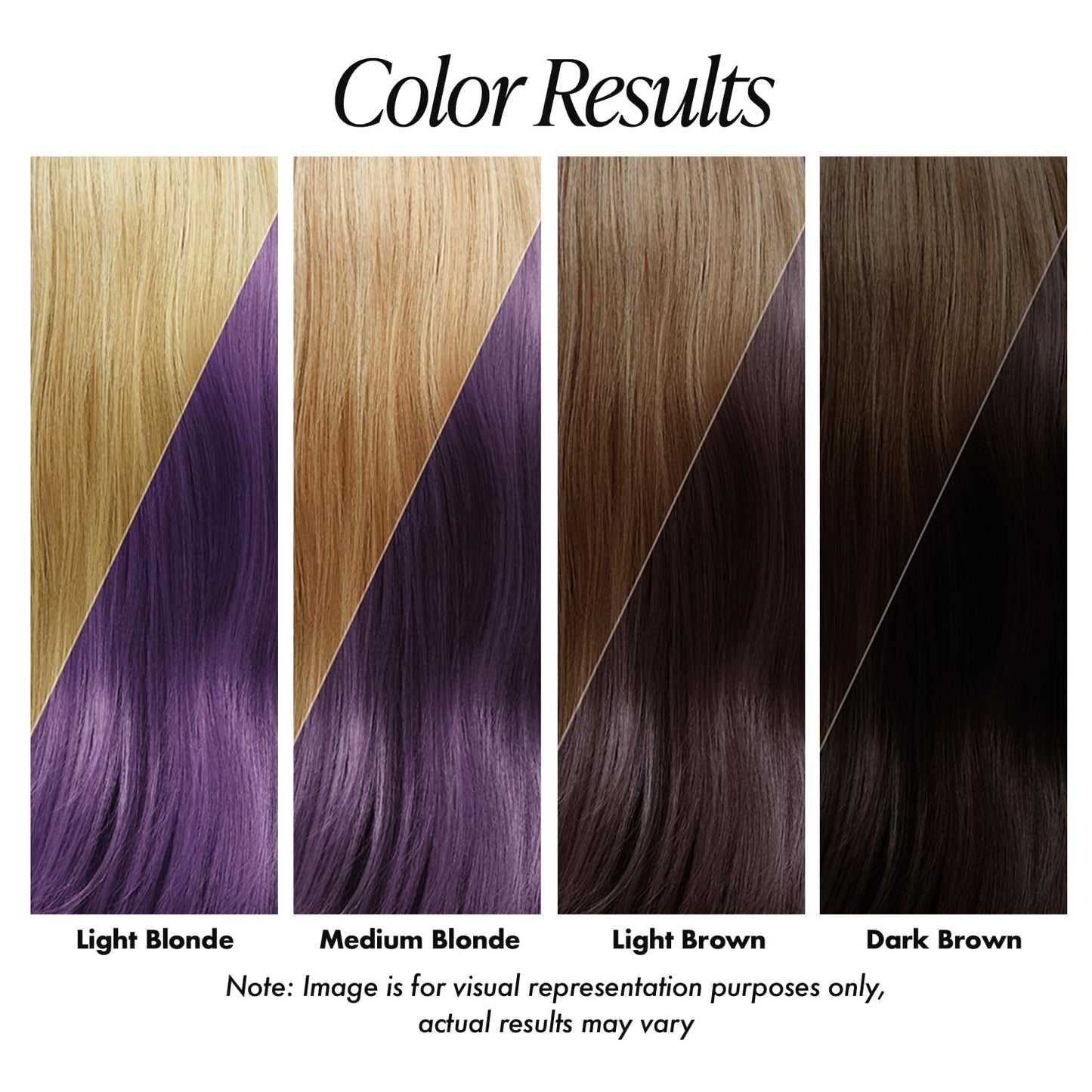 Creative Image Adore #116 Purple Rage swatches show results on light blonde, medium blonde, light brown, dark brown hair.