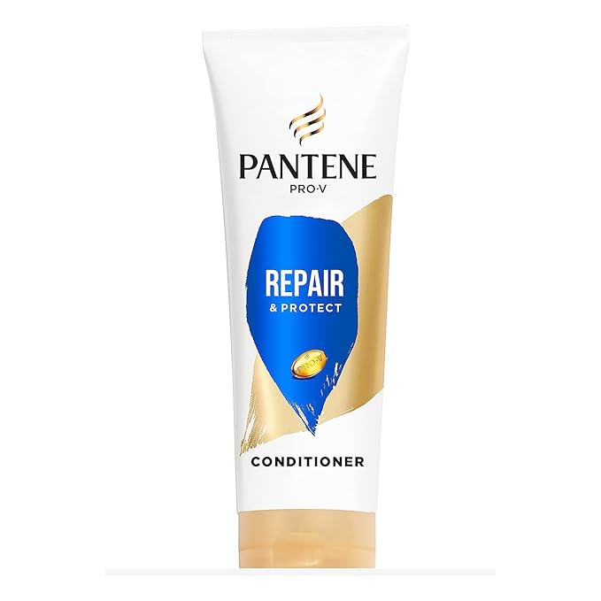 Pantene Pro-V Repair & Protect Conditioner white tube packaging with a gold cap and a blue and gold 'Repair & Protect' label.