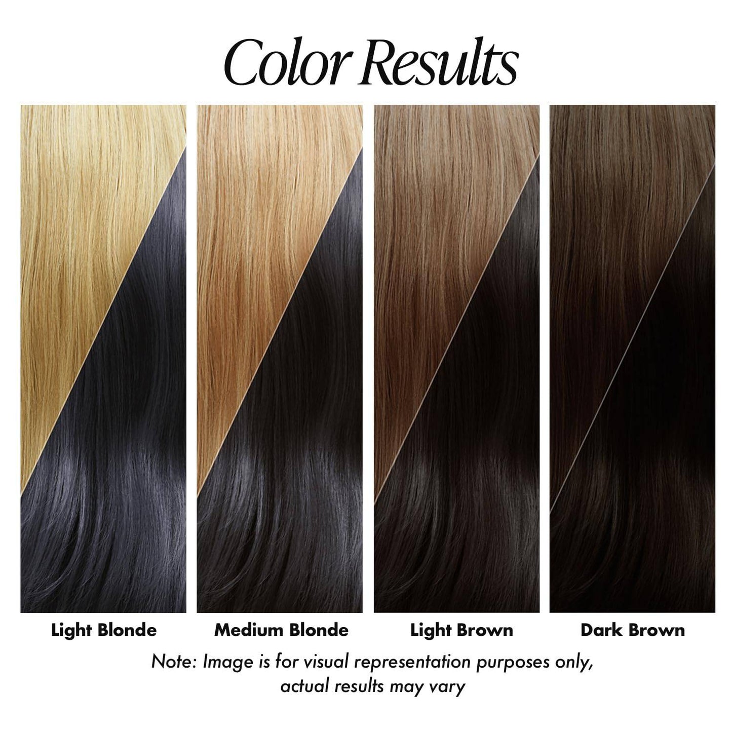 Color swatch showing Adore #130 Blue Black applied to dark brown hair, resulting in deep blue-black.
