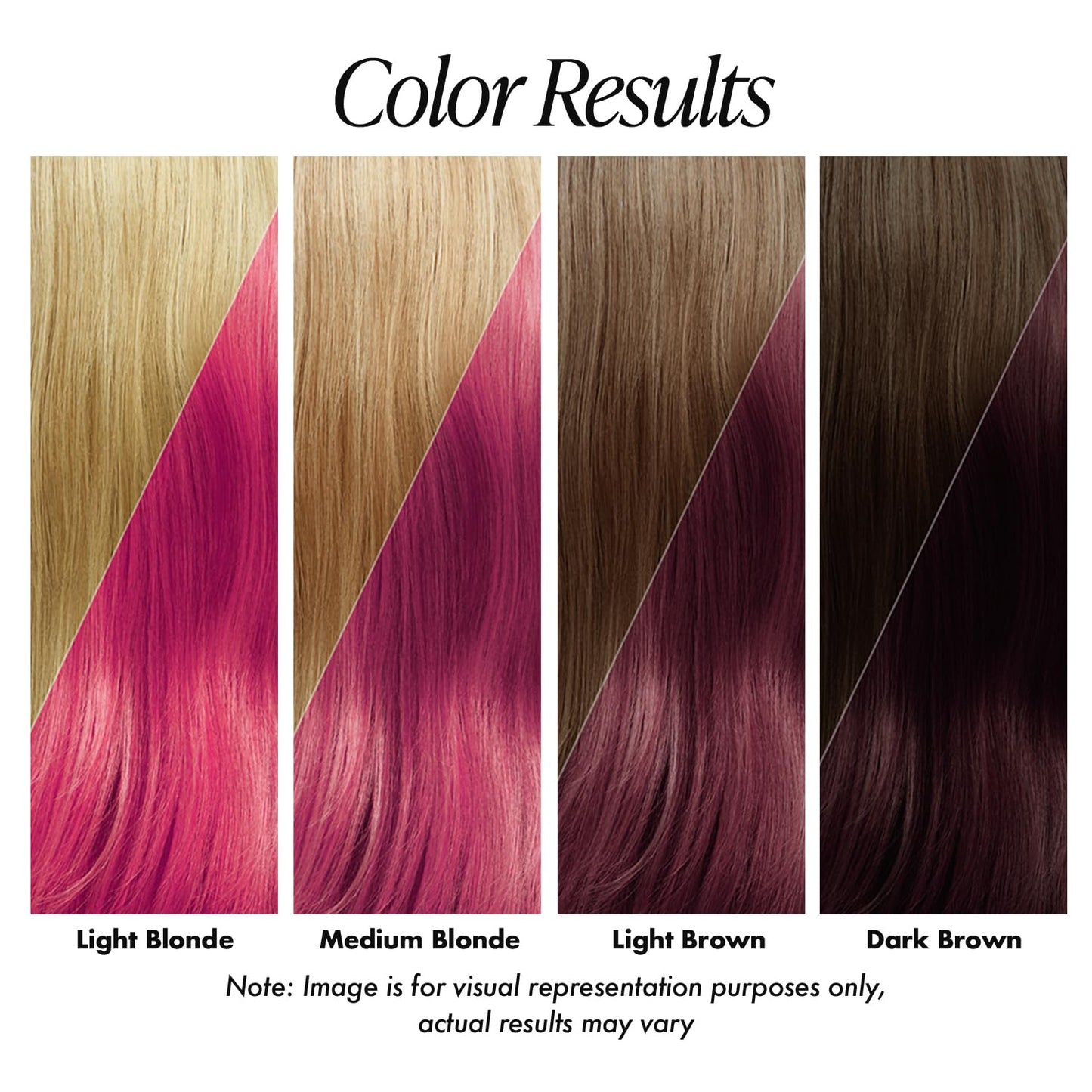 Creative Image Adore Pink Blush hair color swatch shows dark brown hair turning into a deep magenta-plum.