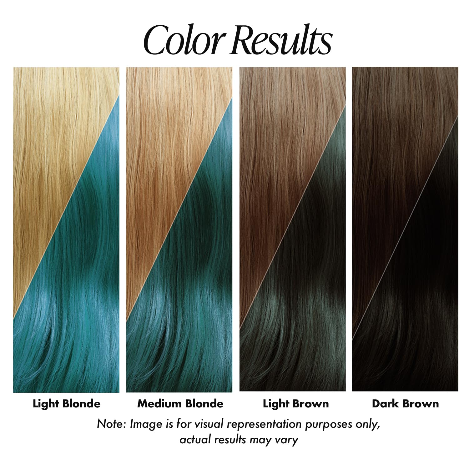 Creative Image Adore Emerald semi-permanent hair color swatch on dark brown hair shows a very dark, subtle teal.