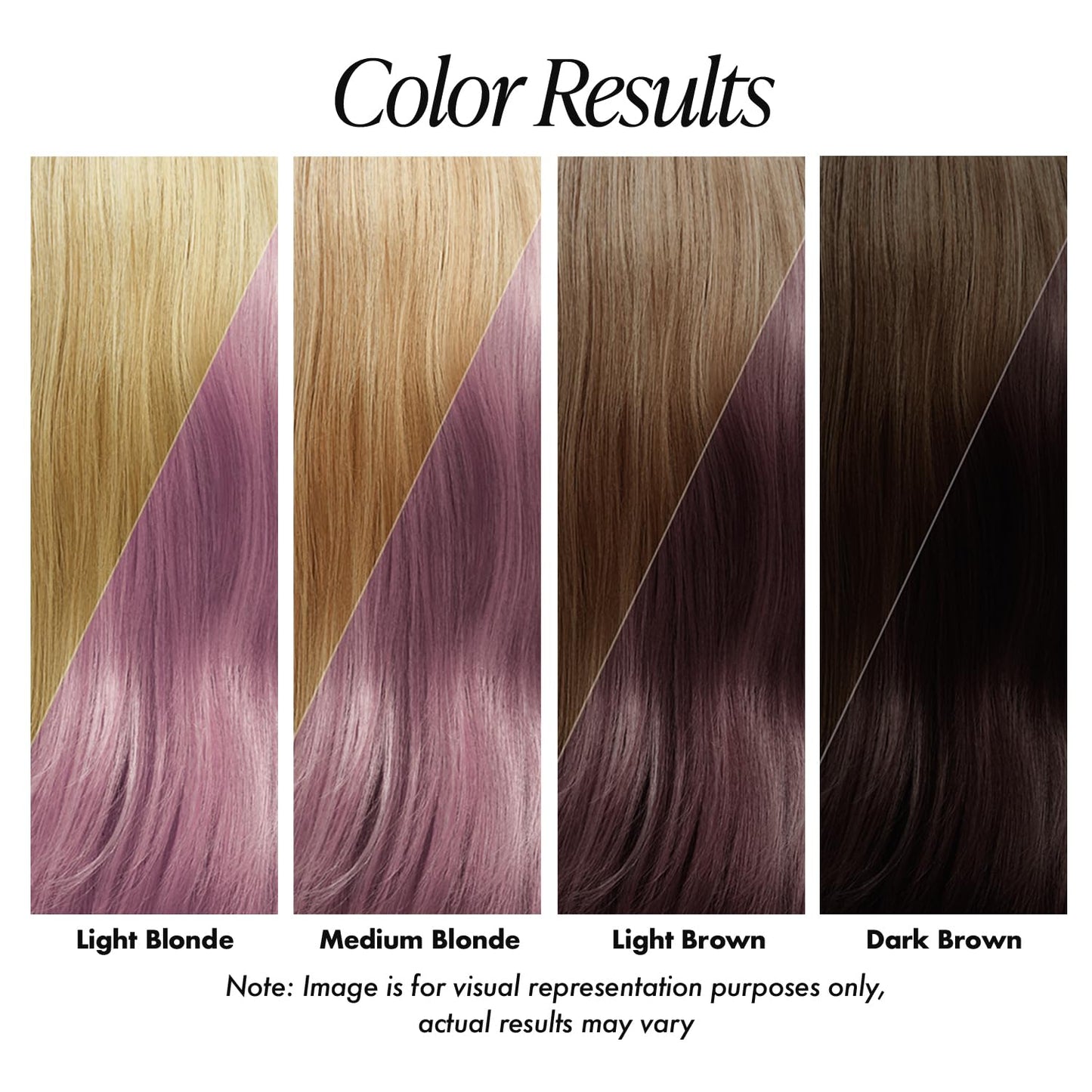 Creative Image Adore Soft Lavender results swatch: light lavender on blondes, deeper violet on brown to dark brown hair.