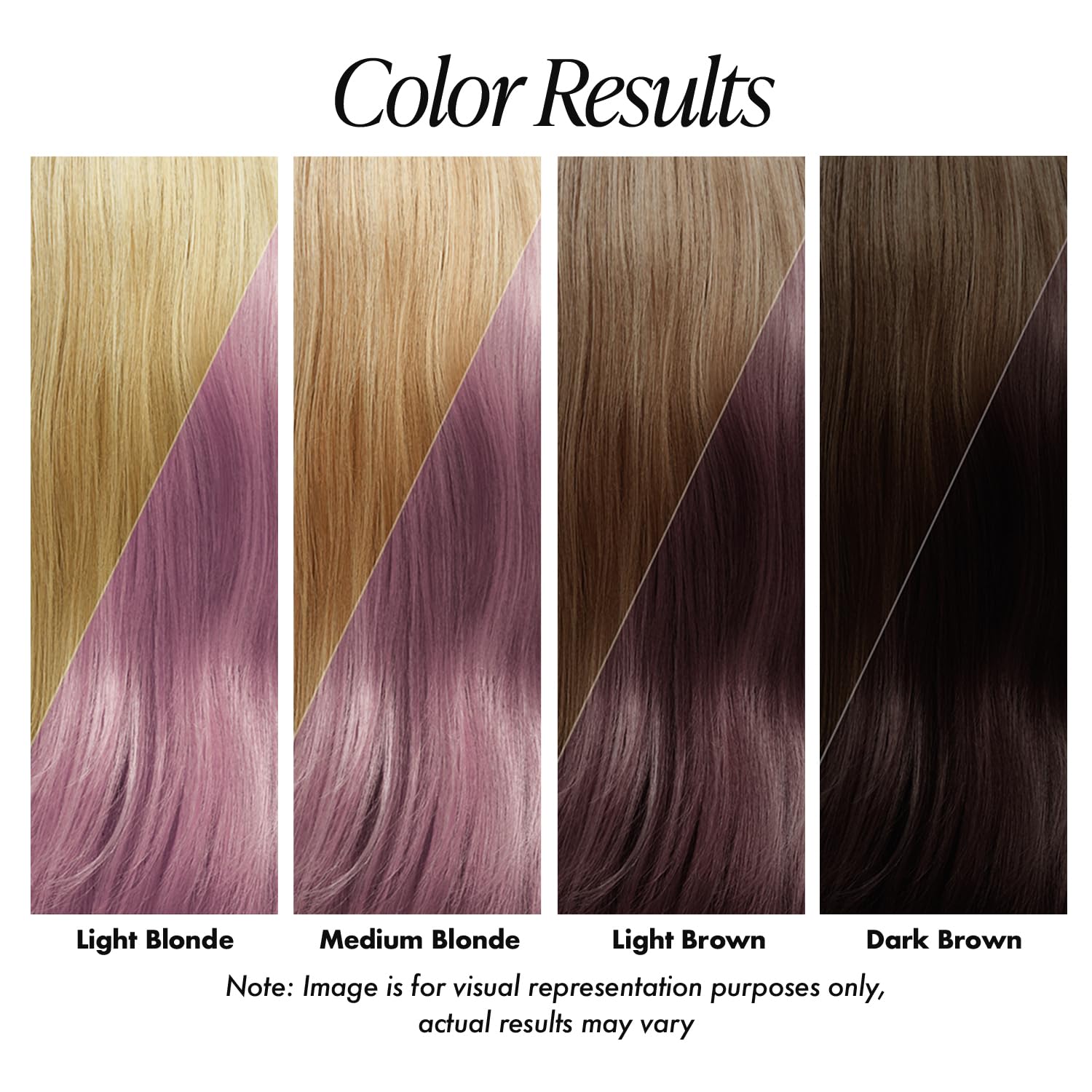 Creative Image Adore Soft Lavender results swatch: light lavender on blondes, deeper violet on brown to dark brown hair.