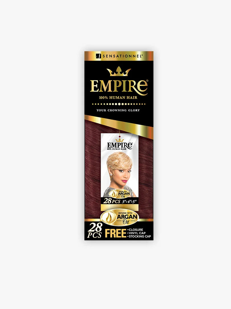 Empire hair product packaging with a white background