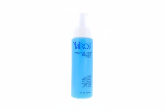 Nairobi Wrapp-It Shine Foaming Lotion 8oz bottle for hair styling.