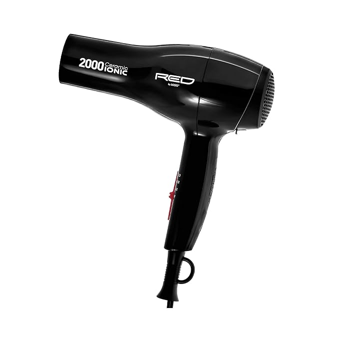 RED by Kiss Hair Dryer Ionic Hair Blow Dryer - Ceramic Technology, Anti-Frizz, 3 Heat Settings, Lightweight, 2 Detangler Piks
