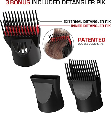 RED by KISS 2000 Ceramic Hair Dryer, Professional Salon Blow Dryer, 2 Detangler Pik Attachments, Tourmaline Technology, 3 Heat Settings, Easy Storage Loop (Pink)