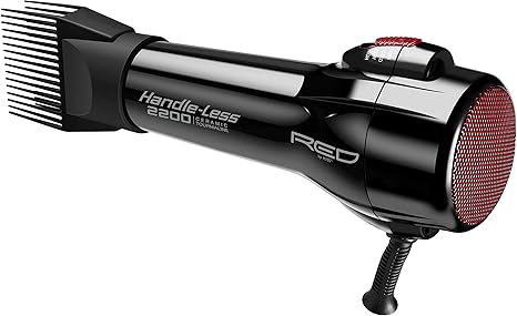 RED by Kiss Handle-Less 2200W Ceramic Tourmaline Hair Dryer, 3 Heat Settings, Pro Blow Dryer with Comb Attachment, Ionic for Frizz-Free Shine, Detangler & Straightening for 4C