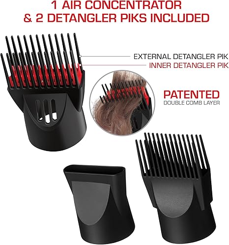 RED by Kiss Handle-Less 2200W Ceramic Tourmaline Hair Dryer, 3 Heat Settings, Pro Blow Dryer with Comb Attachment, Ionic for Frizz-Free Shine, Detangler & Straightening for 4C