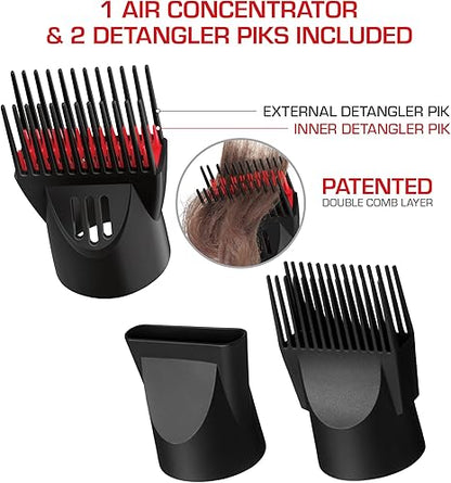 RED by Kiss Handle-Less 2200W Ceramic Tourmaline Hair Dryer, 3 Heat Settings, Pro Blow Dryer with Comb Attachment, Ionic for Frizz-Free Shine, Detangler & Straightening for 4C