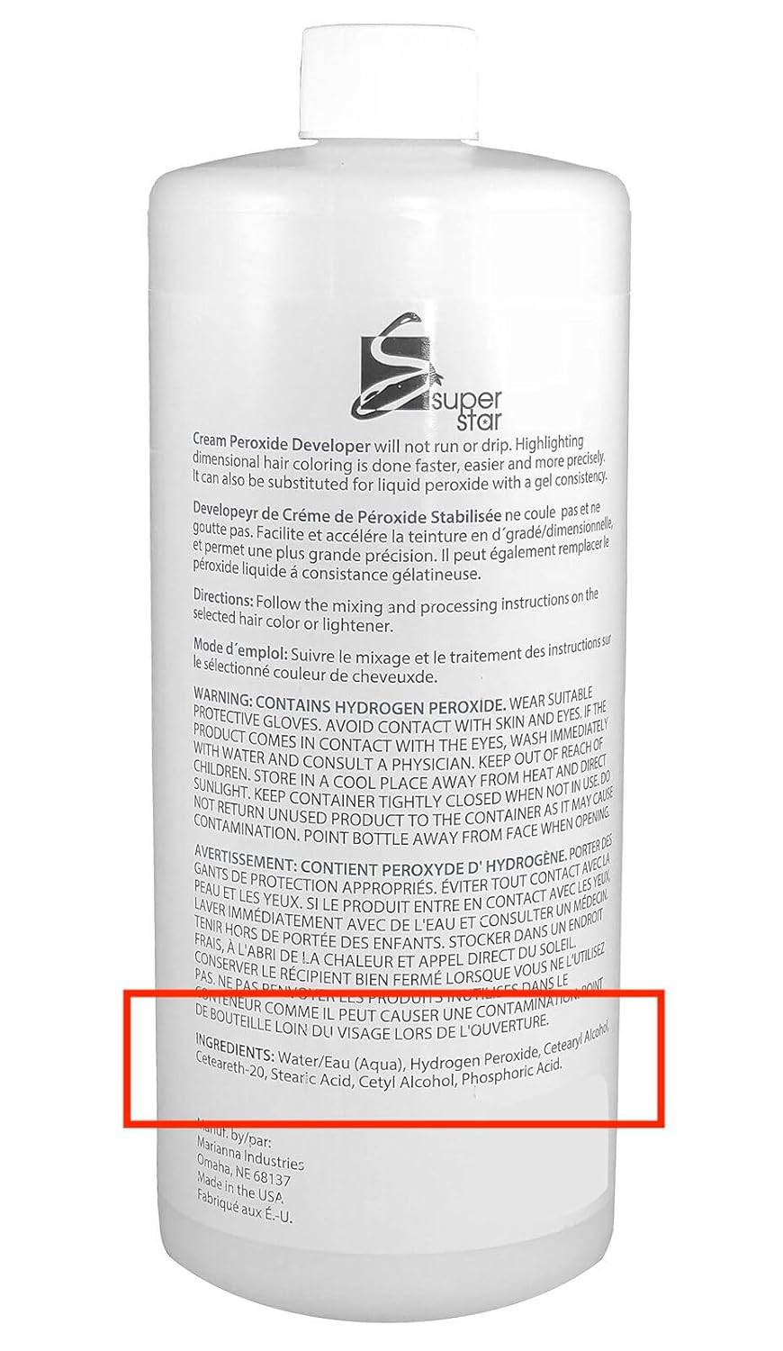 Packaging for Super Star Stabilized Cream Peroxide Developer 40 Volume - 16 oz: a white bottle with black text.