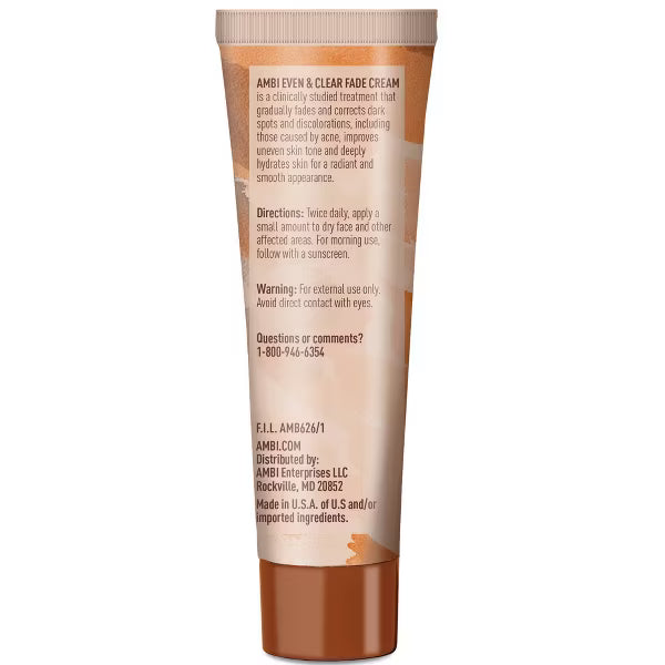 Ambi Even & Clear Fade Cream - 1 oz | Hydroquinone-Free Dark Spot Corrector with Niacinamide & Vitamin C