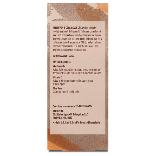 Ambi Even & Clear Fade Cream - 1 oz | Hydroquinone-Free Dark Spot Corrector with Niacinamide & Vitamin C