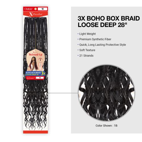 X-PRESSION - TWISTED UP - CROCHET BOHO BOX BRAID LOOSE DEEP 28 3X
