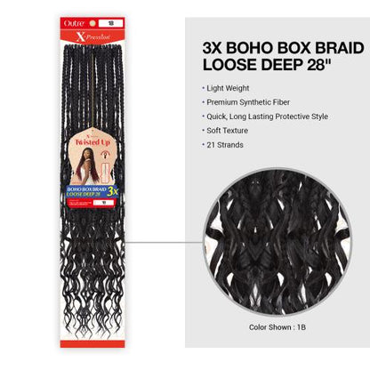 X-PRESSION - TWISTED UP - CROCHET BOHO BOX BRAID LOOSE DEEP 28 3X