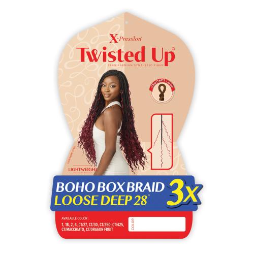 X-PRESSION - TWISTED UP - CROCHET BOHO BOX BRAID LOOSE DEEP 28 3X