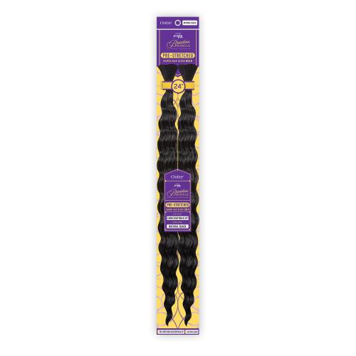 Purple Pack Brazilian Pre-Stretched Loose Deep Bulk 24 packaging shows two bundles of long, wavy, natural black hair.