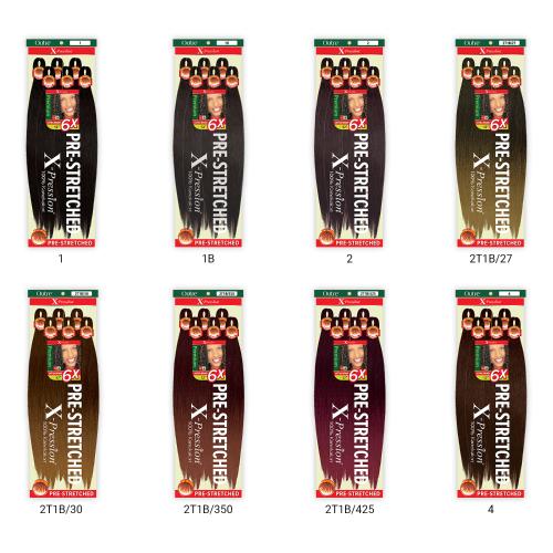 Product packaging for X-Pression Pre-Stretched Braid, color 2, showing dark brown hair and a model.