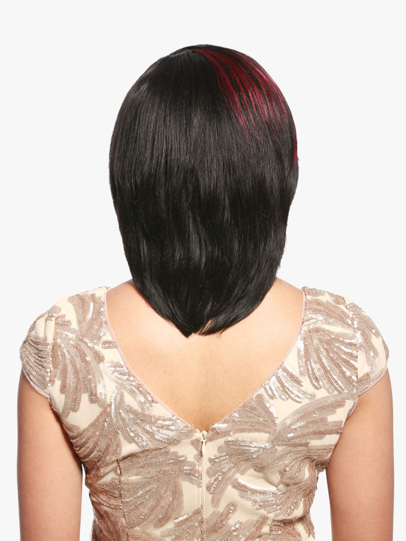 Back view of a person with a stylish haircut on a white background