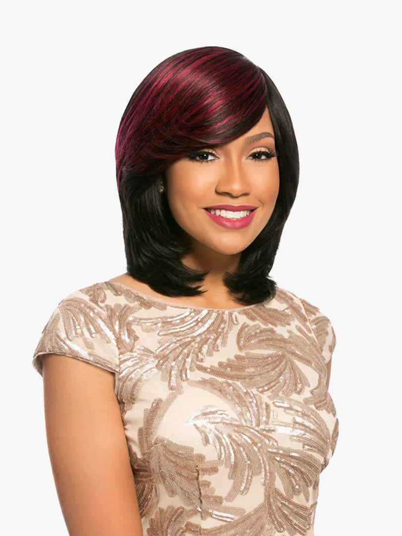 Woman with a stylish haircut and makeup on a white background