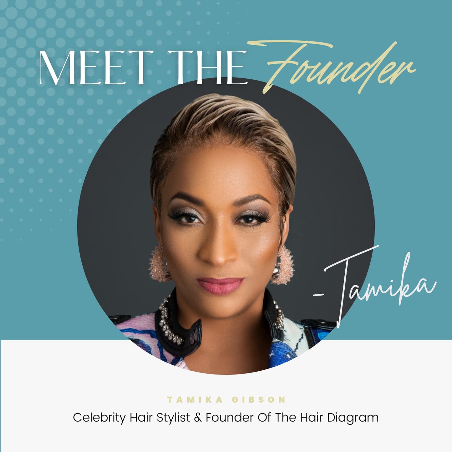 Tamika Gibson, founder of Bold Hold Extreme Creme, with short, blonde, swept-back hair and pink earrings.