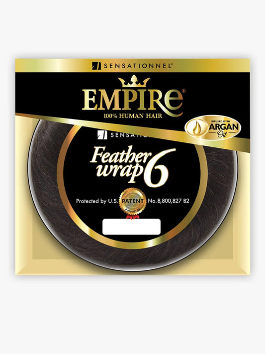 Empire Feather Wrap 6 hair product packaging with gold and black design.