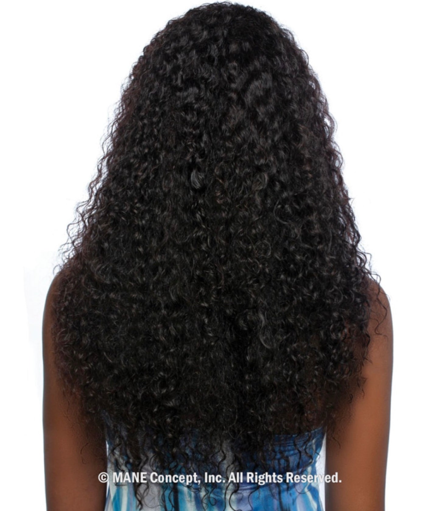 Back view of a person wearing the 24-inch Trill Lace Front Wig, featuring dark, long wet & wavy jerry curls.