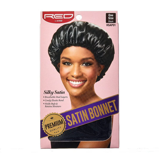 RED BY KISS - Premium Silky Satin Bonnet X-Large - Black