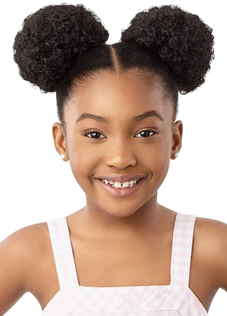 Two LIL LOOKS Mini Duo Puffs Drawstring Ponytails, small textured hair puffs, displayed clearly from the front.