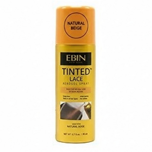 EBIN Tinted Lace Aerosol Spray, Natural Beige 2.7 oz. Gold and orange can packaging for wigs.