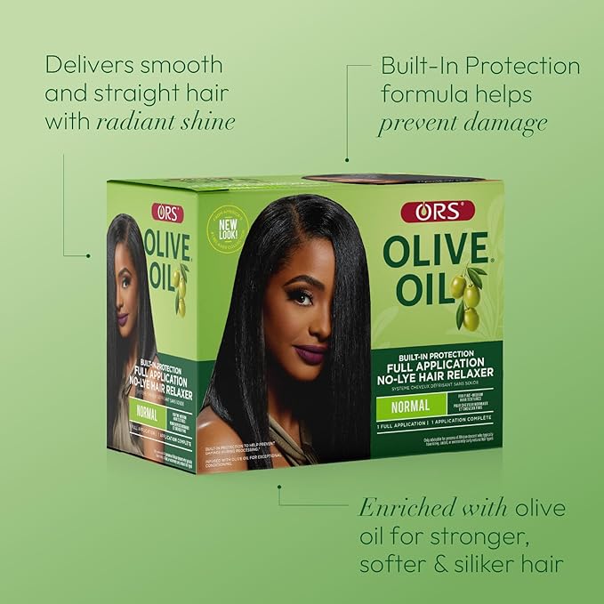 ORS Olive Oil No-Lye Hair Relaxer Kit Normal Strength: Smooth, Straight Hair with Built-in Protection