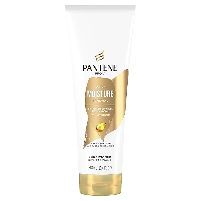 Pantene Pro-V Daily Moisture Renewal Conditioner 10.4 fl oz in a white squeeze tube with gold accents and cap.