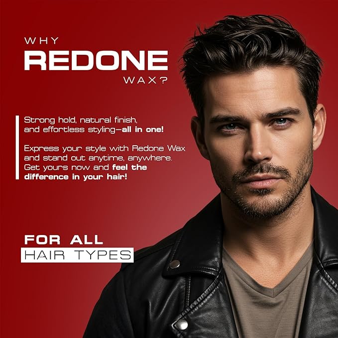 Man with dark brown, medium-length hair styled with volume and texture using Red One Hair Wax for a matte finish.