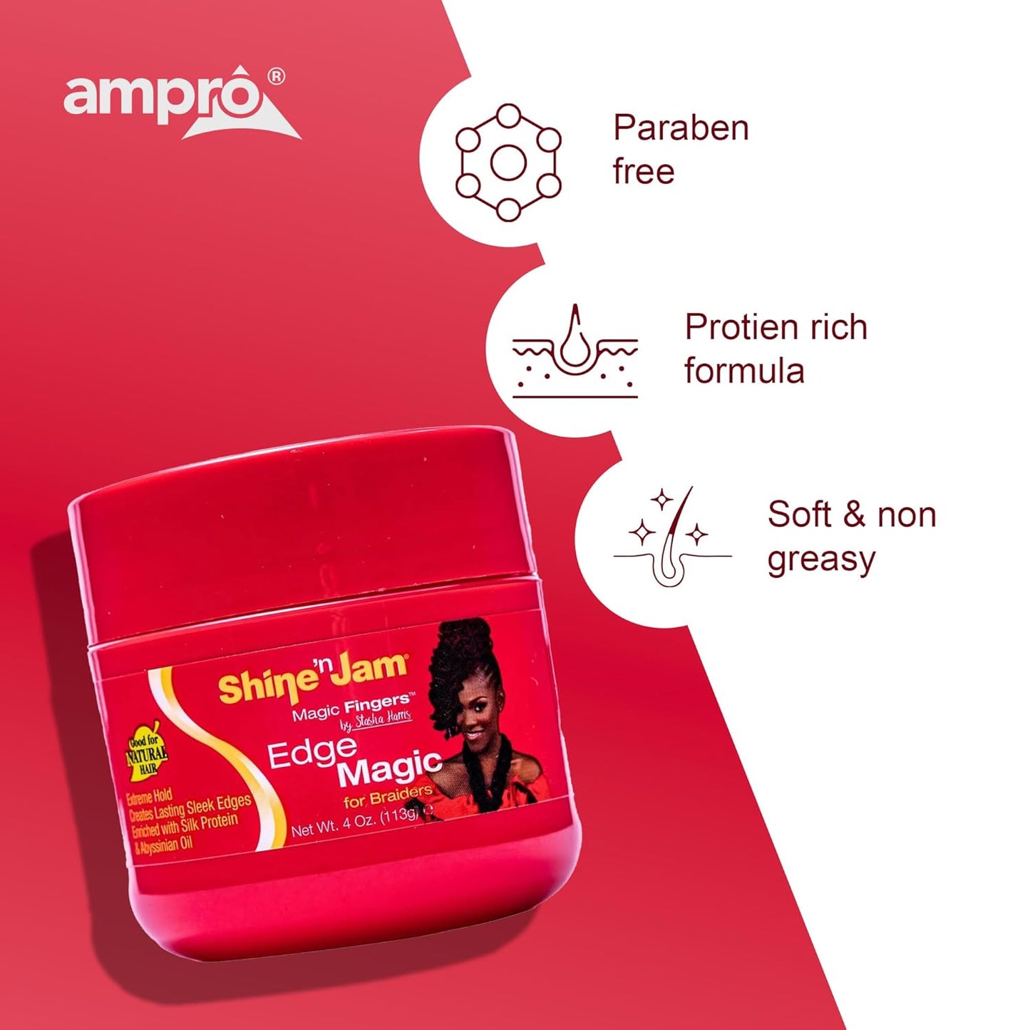 Ampro Shine-N-Jam Magic Fingers Edge Control for Braiders - 4oz