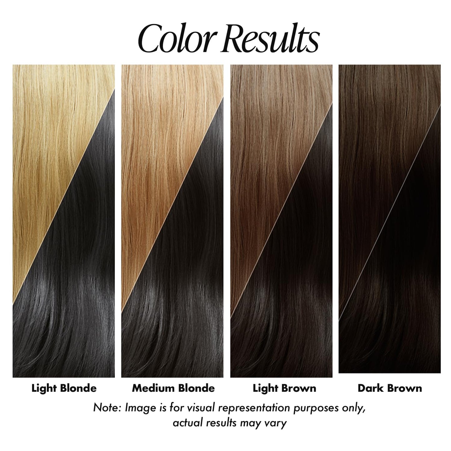 Creative Image Adore Semi-Permanent Hair Color #121 Jet Black swatch. Dark brown hair transformed to jet black.
