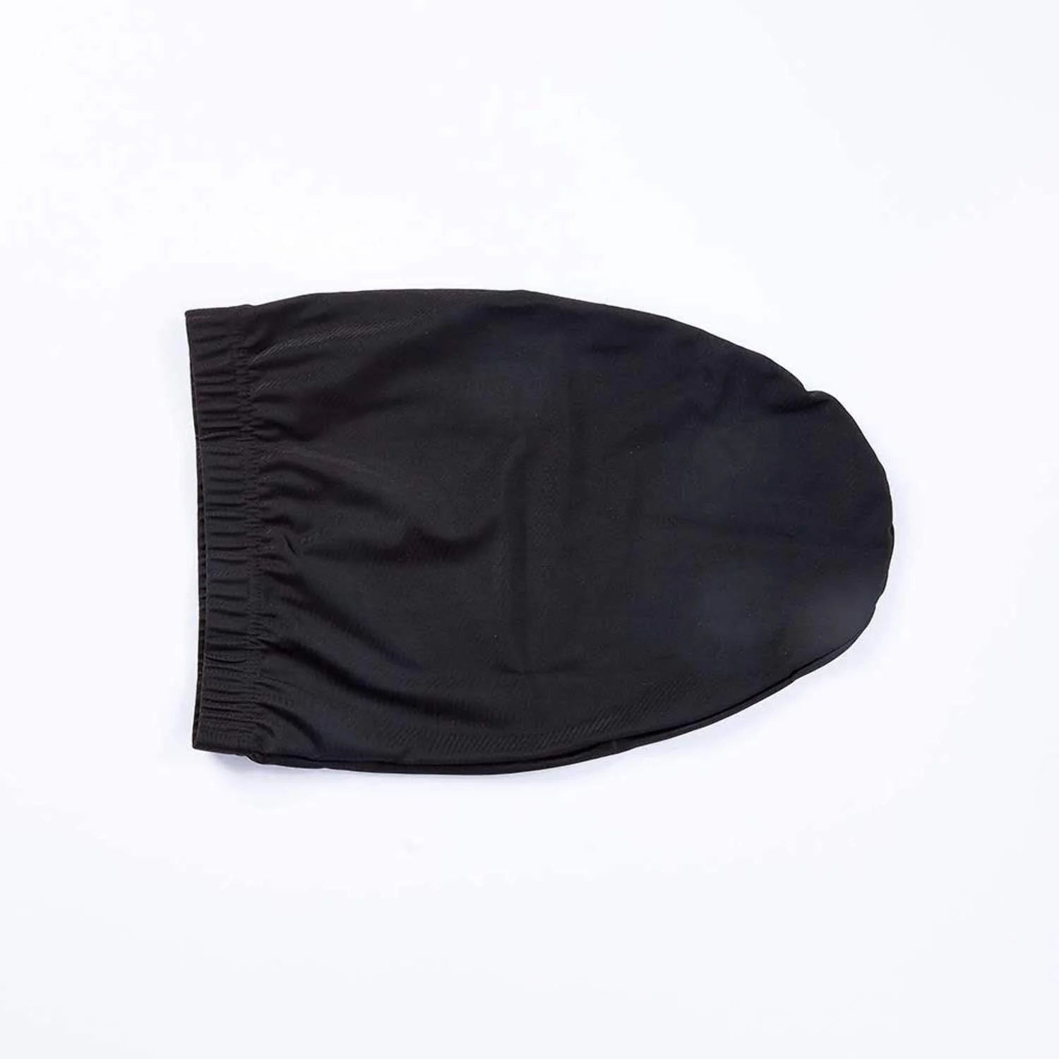 RED By Kiss Silky Spandex Loc Cap - Jumbo in black, laid flat, showing its gathered elastic opening.